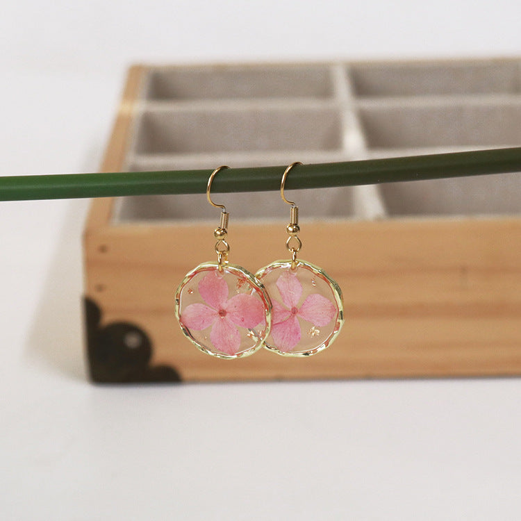 Wholesale new 6pcs/pack resin dried flower irregular round gold earrings creative real flower fashion earrings